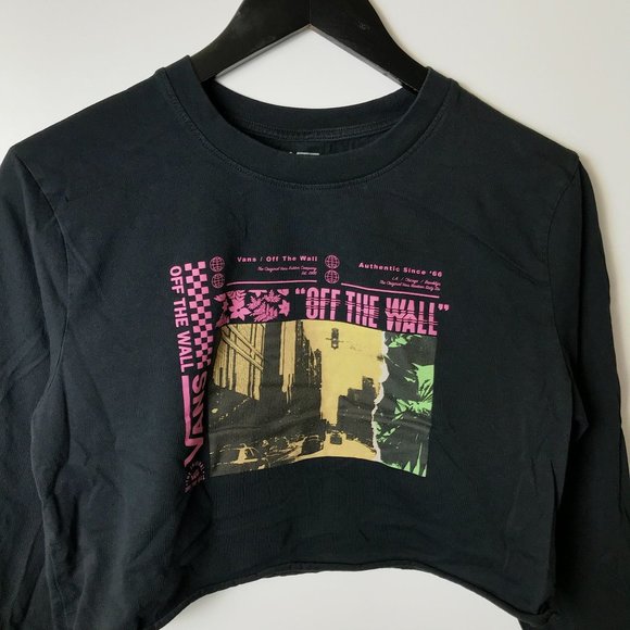 Vans Off The Wall T Shirt Skate Street Crop Top Raw Hem Graphic Tee Womens Top S - Picture 10 of 11